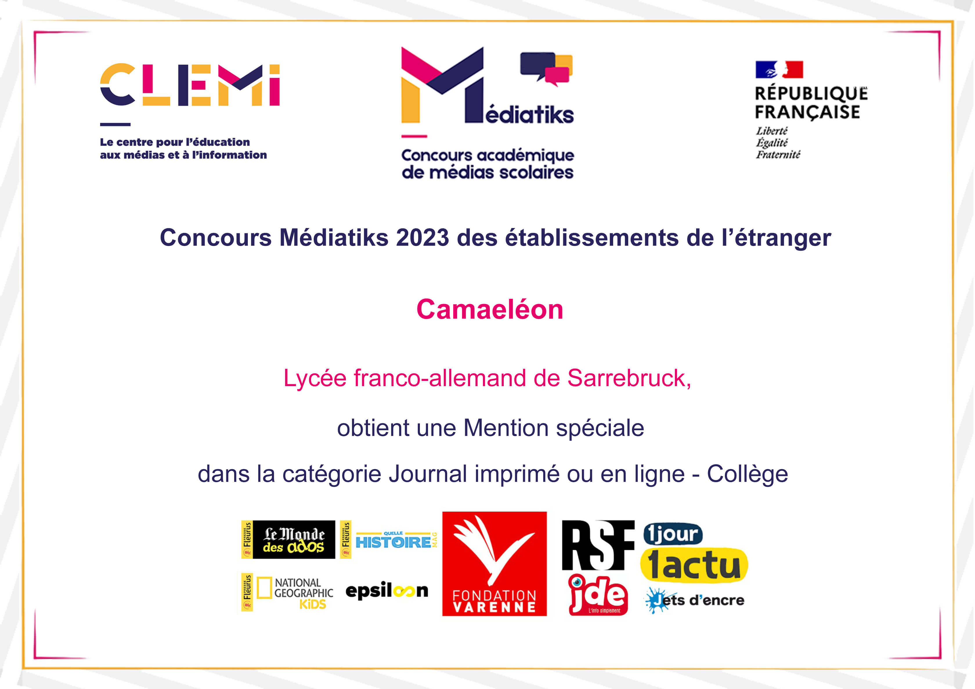 Mediatiks-Preis für Schulen im Ausland: Camäléon im Finale!