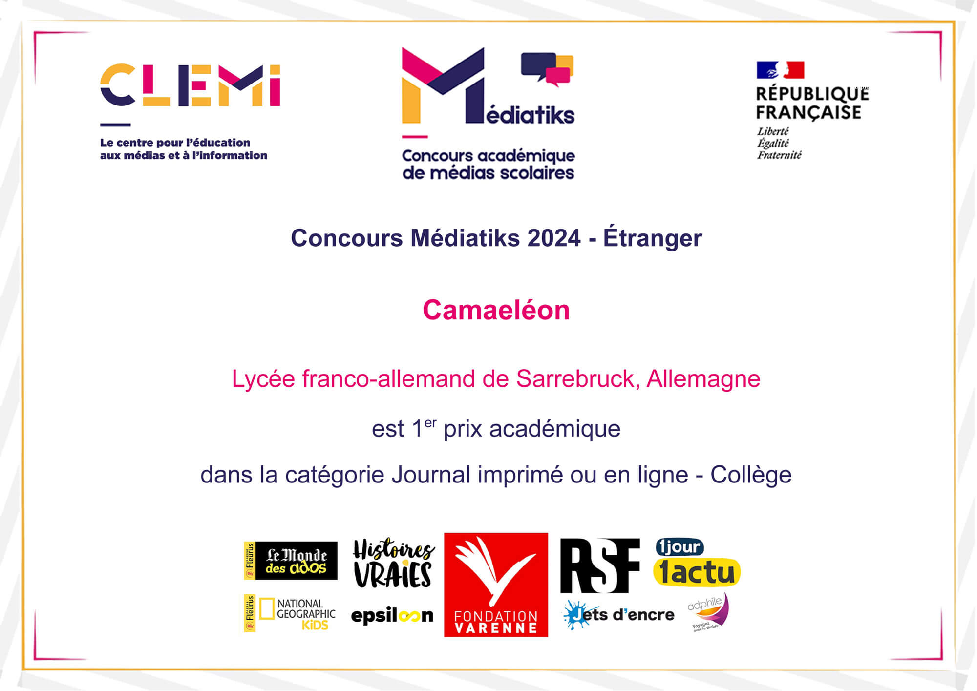 Prix Médiatiks 2024 – Étranger für Camäléon